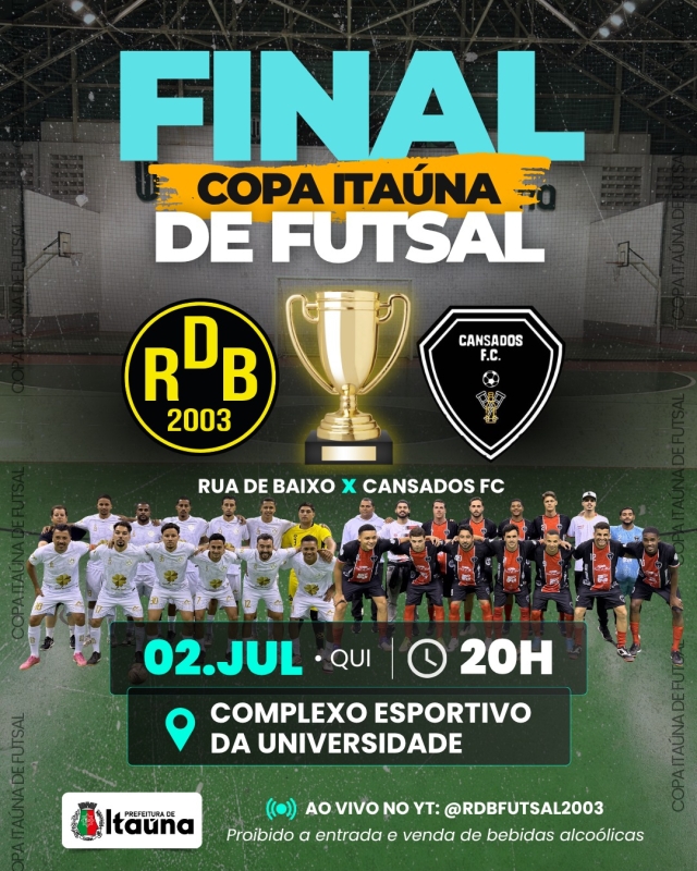 Final da Copa Itaúna de Futsal Adulto Masculino 2026 acontece nesta quinta-feira