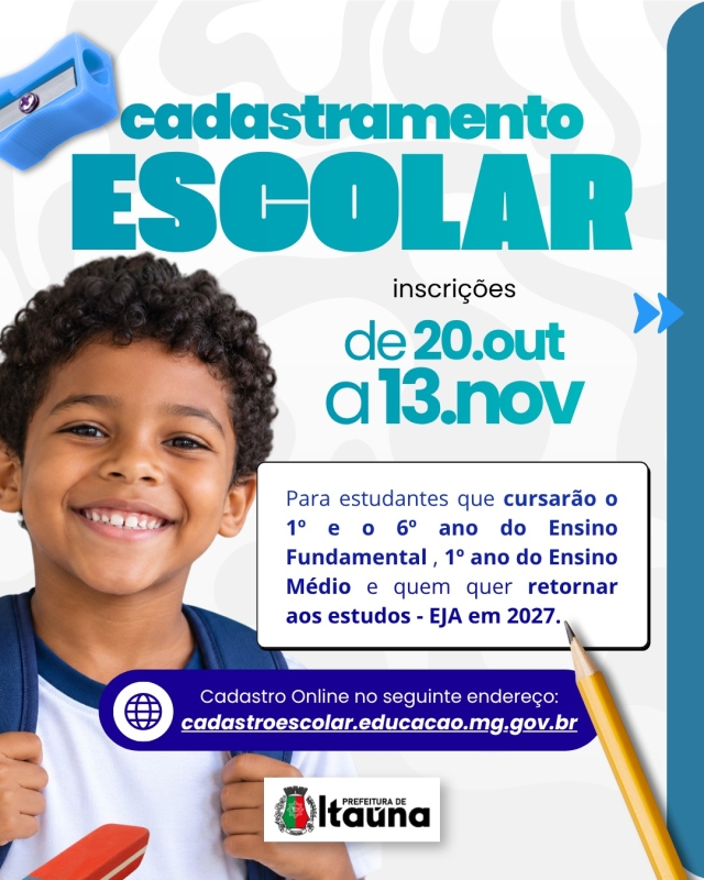 Início do Cadastramento Escolar em Itaúna para 2027